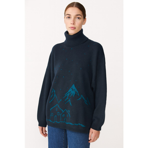 Benetton VTG Italian Wool Sweater Women's Size L EU44 Snowy Mountains Cabincore - Picture 1 of 10